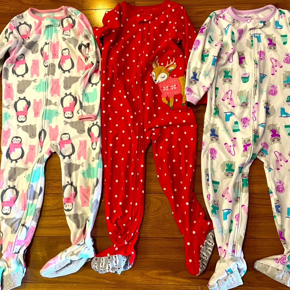 Lot of 3 Carter’s Footed Winter Themed Blanket Sleepers - 4T